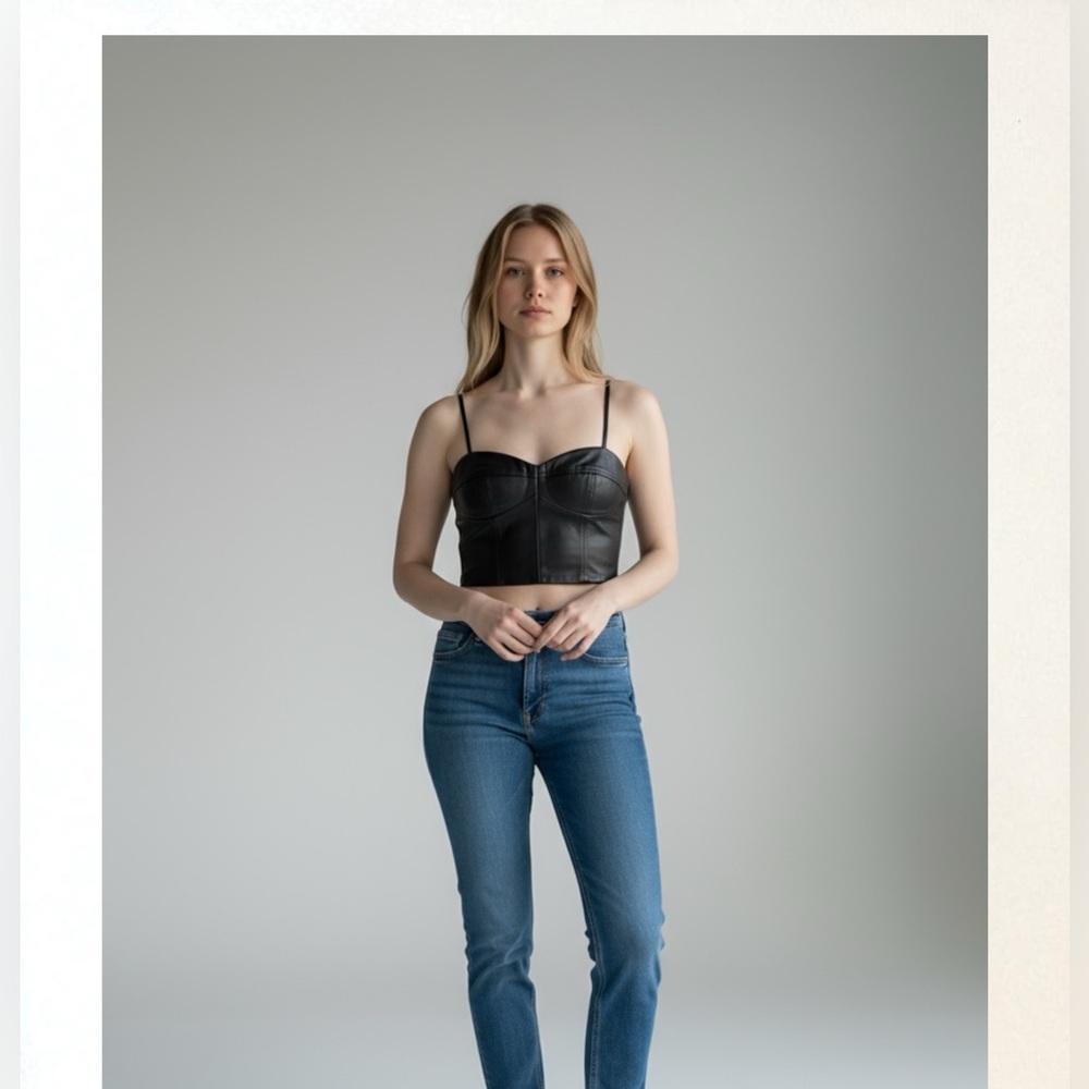 BCBGMaxAzria Black Faux Leather Corset Top